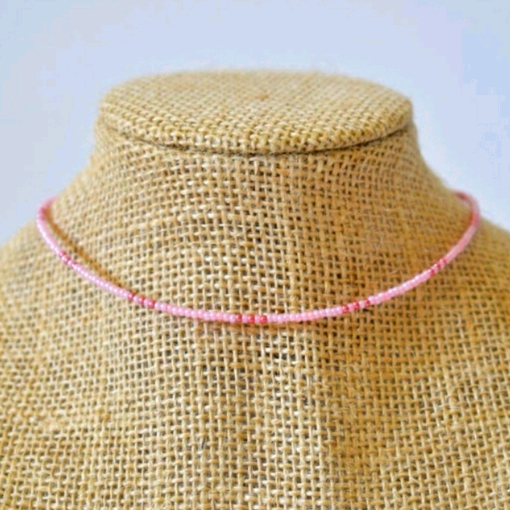 Bubble Gum Pink Beaded Choker Necklace